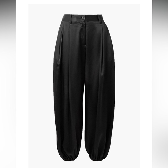 Nili Lotan Women’s Lisbon Silk-Charmeuse Black Pleated Tapered Pants Size 0 - Picture 2 of 14